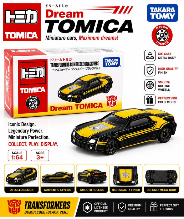Dream Tomica Transformers Bumblebee Black Ver Diecast Premium Toy Car 1:64 Scale