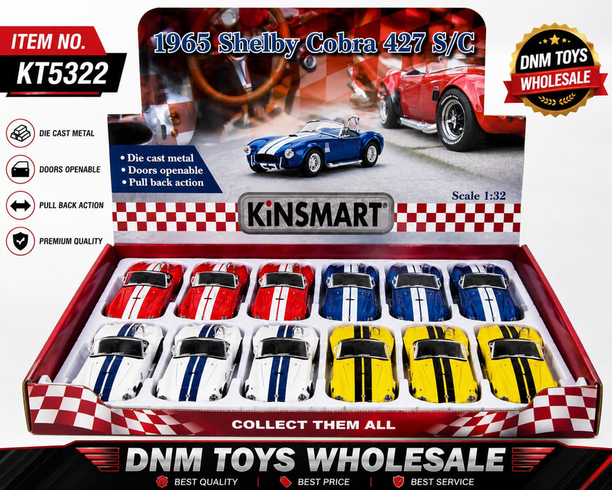 Kinsmart 1965 Shelby Cobra 427 S/C Die-Cast Model Set (12 PCS Assorted Colors) Ð 1:32 Scale Pull Back Collection