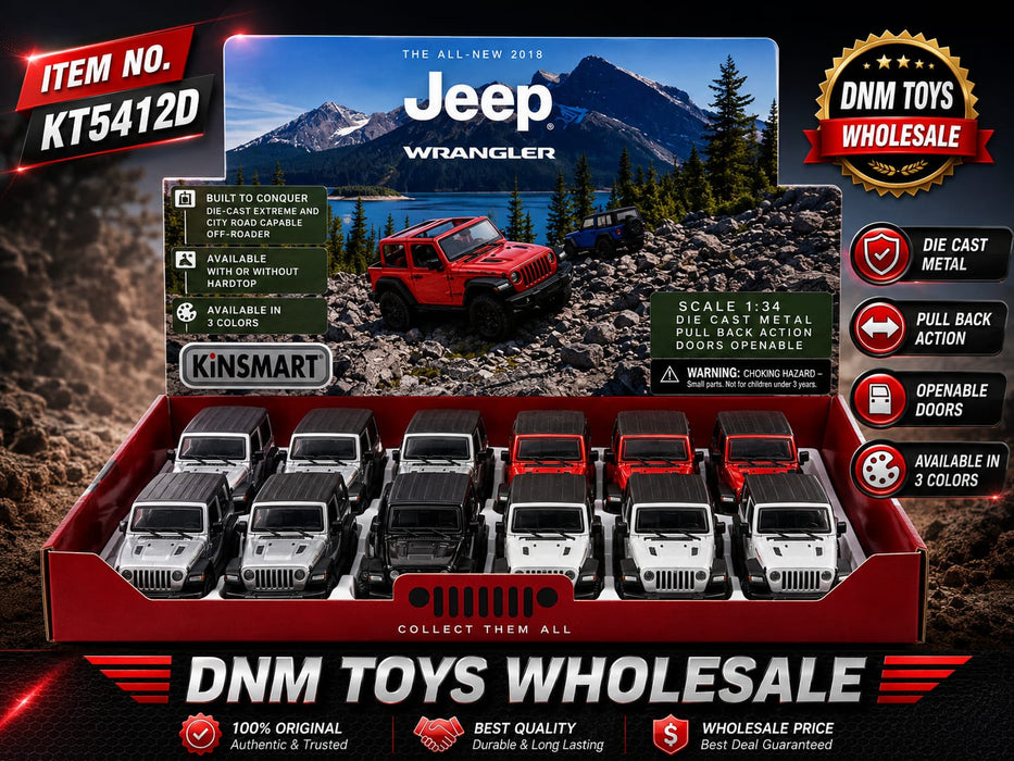 Kinsmart Jeep Wrangler Off-Road Die-Cast Model Set (12 PCS Assorted Colors) Ð 1:34 Scale Pull Back Collection