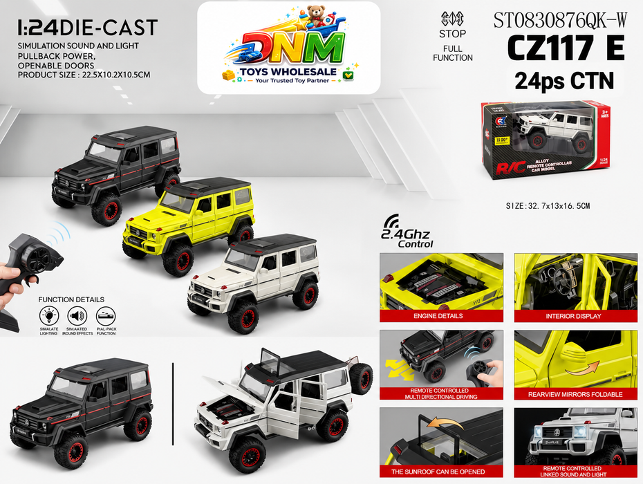 CZ117 E 1:24 Scale Mercedes-Benz G-Class G63 AMG RC SUV – Die-Cast Metal Remote Control Off-Road Car