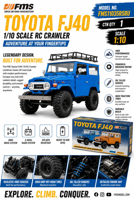 FMS Toyota FJ40 1:10 Scale 4WD RC Crawler – Officially Licensed Toyota