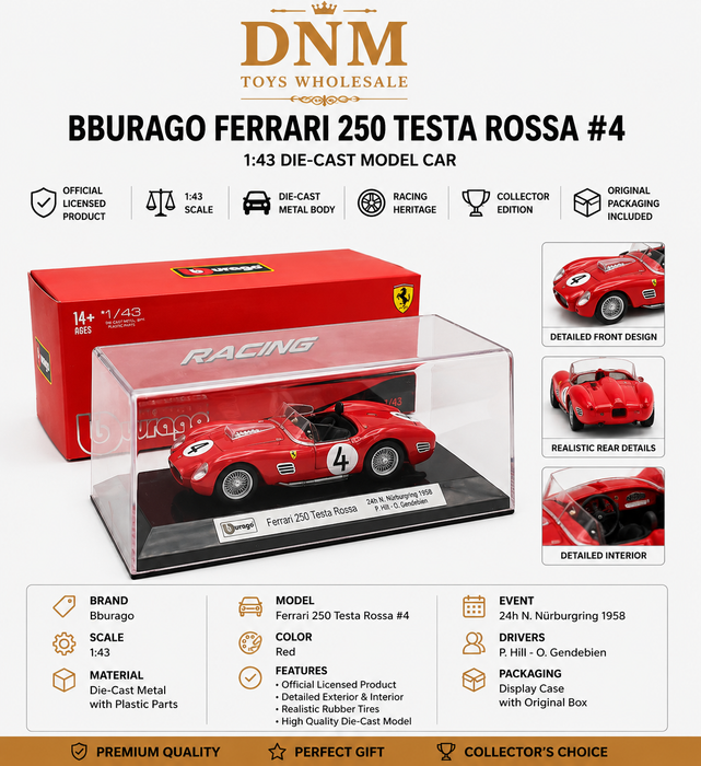 Bburago Ferrari 250 Testa Rossa #4 NŸrburgring 1958 Ð 1:43 Die-Cast Model Car