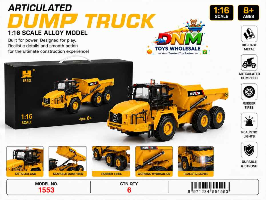 Huina 1553 1:16 Scale RC Articulated Dump Truck – Die-Cast Metal Alloy Construction Vehicle