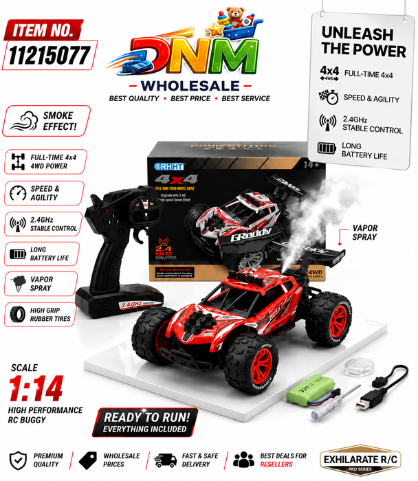 1:14 Scale Full-Time 4x4 RC Buggy – High-Performance Remote Control Racing Car with Smoke Effect