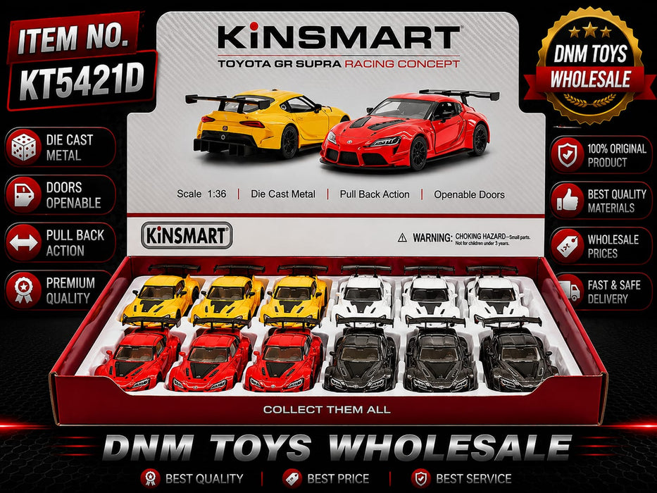 Kinsmart Toyota GR Supra Racing Concept Die-Cast Model Car Display Set (12 PCS Assorted Colors) Ð 1:36 Scale Pull Back Collection