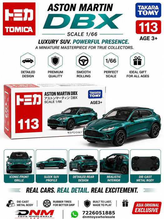 Tomica 113 Aston Martin DBX Diecast Premium Luxury Toy SUV Model in 1:66 Scale