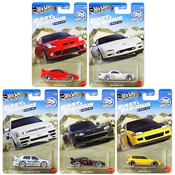 HNR88-9C6P Hot Wheels Imported Fast & Furious Race-Off Set of 10 Die-Cast Cars | Silver Series Collector Pack