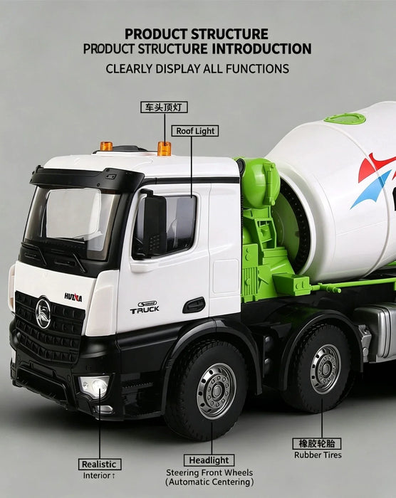 12CH 1/14 RC Huina 1537 Metal Mixer Truck RTR Toys Radio Battery Light Sound