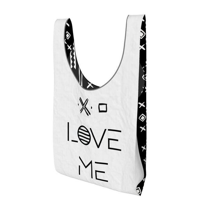 Duality Gear, Love Me, Black & White Mudcloth, Parachute Shopping Bag