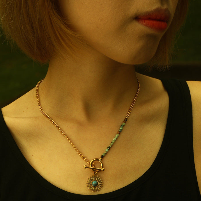 McKENZIE - Natural Blue Stone & Gold Boho-Chic Gold Necklace