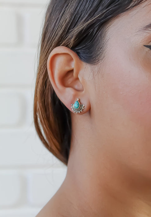 Half-Sun Tear Drop Silver Earrings by Bombay Sunset