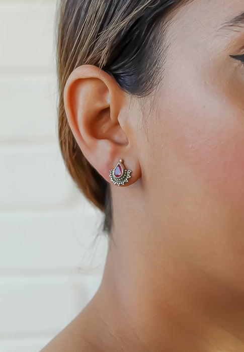 Half-Sun Tear Drop Silver Earrings by Bombay Sunset