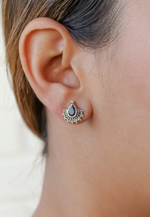 Half-Sun Tear Drop Silver Earrings by Bombay Sunset