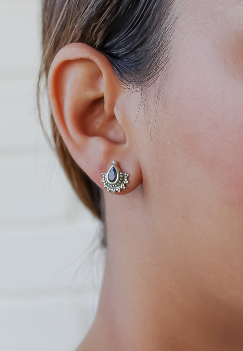 Half-Sun Tear Drop Silver Earrings by Bombay Sunset