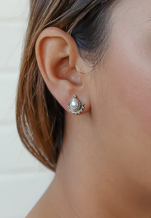 Half-Sun Tear Drop Silver Earrings by Bombay Sunset