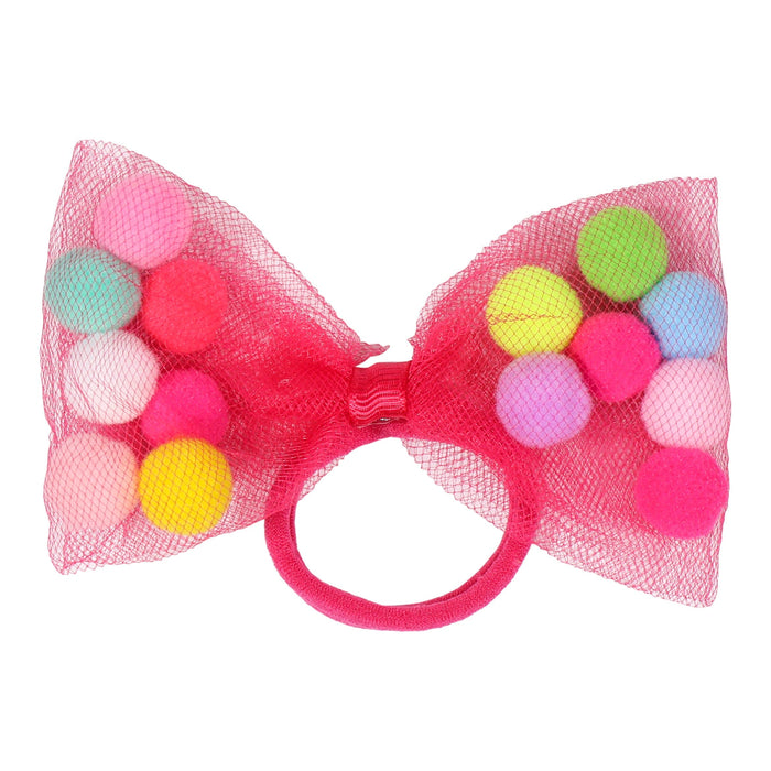 Bow Pom Pom Hair Ties | 4" Bow - 2Pcs | Soft Ponytail Holders with Strong Grip