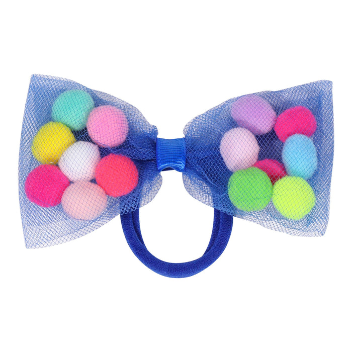 Bow Pom Pom Hair Ties | 4" Bow - 2Pcs | Soft Ponytail Holders with Strong Grip