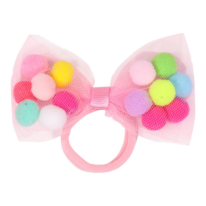 Bow Pom Pom Hair Ties | 4" Bow - 2Pcs | Soft Ponytail Holders with Strong Grip