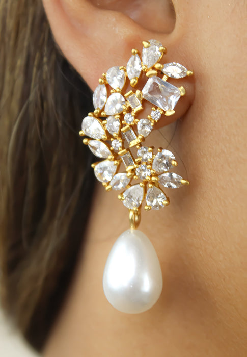 Golden Frosty Pearl Earrings by Bombay Sunset