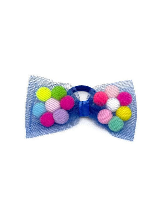 Bow Pom Pom Hair Ties | 4" Bow - 2Pcs | Soft Ponytail Holders with Strong Grip