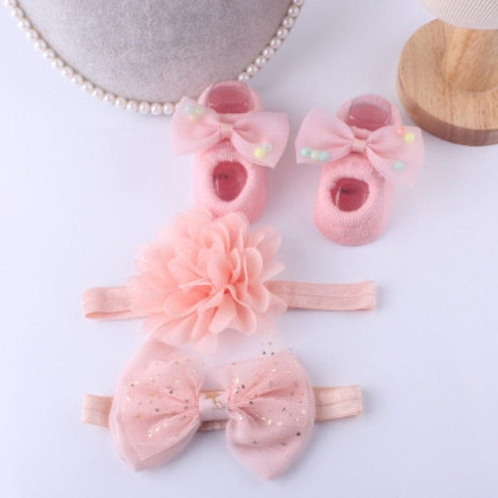 Baby Girl Gift Set 3Pcs - Socks and 2 Headbands 0-12 Months