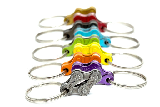 Bike Key Ring “4”, made of Recycled Bike Chain all colors on a pic