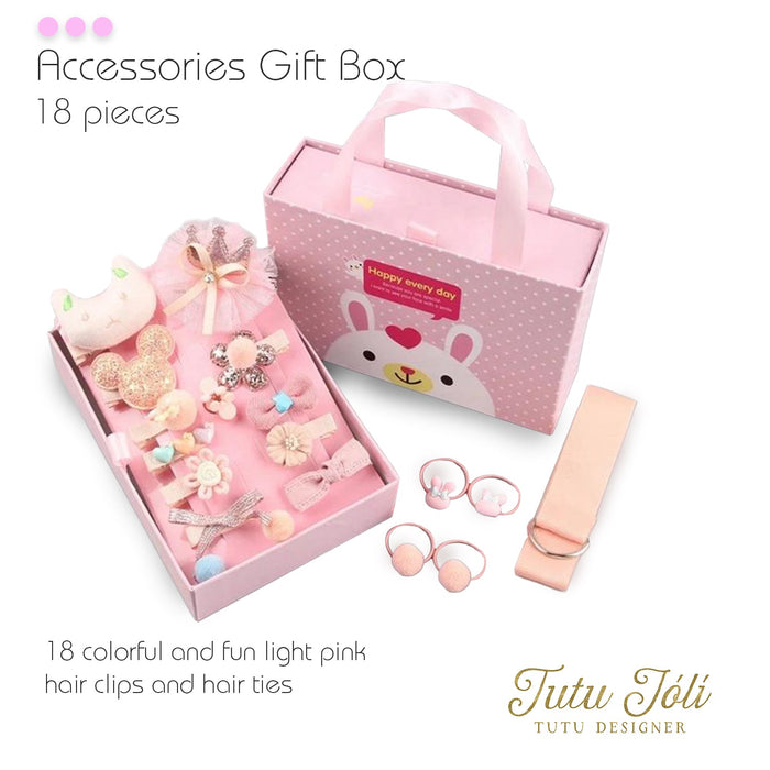 Light Pink Kids Hair Accessories Gift Box - 18Pcs - Gift Set