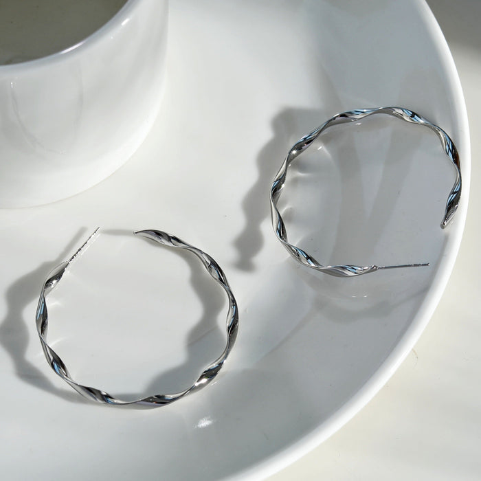 VERONA Wavy Twist Silver Hoop Earrings