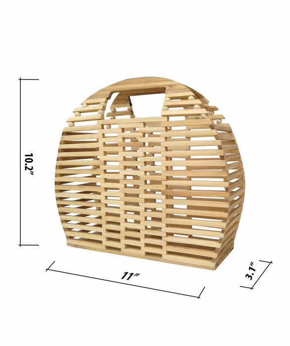 Bamboo Handbags & Purses | Wooden Summer Beach Tote & Clutch Bags for Women (Semi Circle)