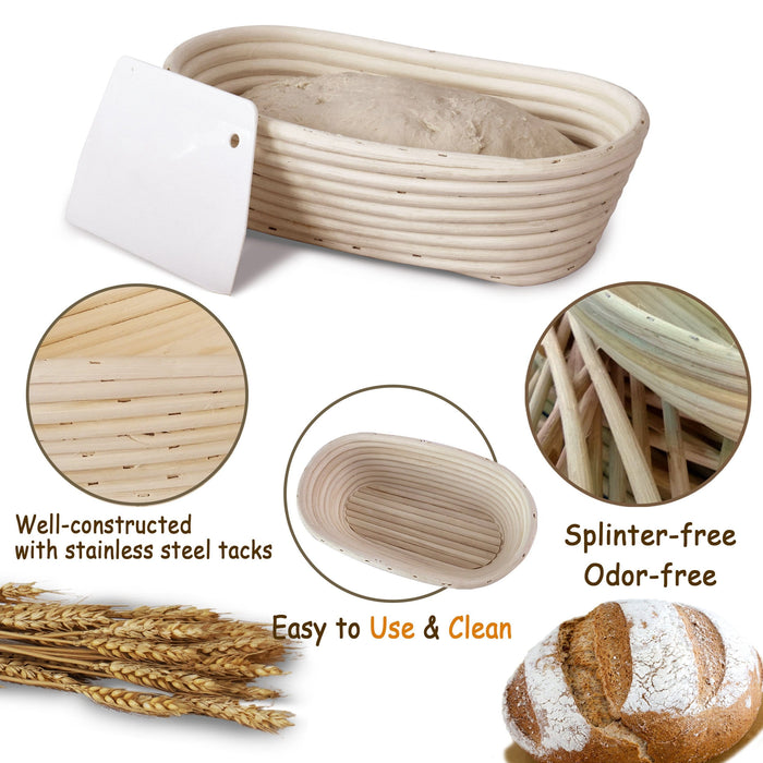 10-inch Oval Banneton Bread Proofing Baskets | With Scraper and Liner