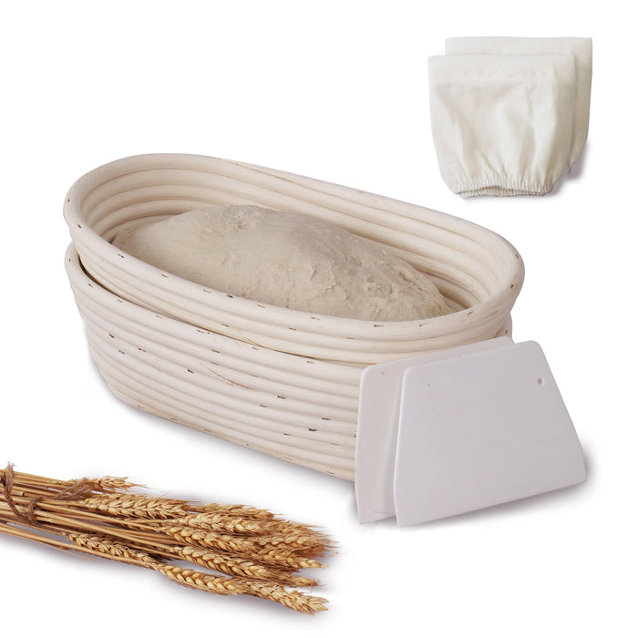 10-inch Oval Banneton Bread Proofing Baskets | With Scraper and Liner