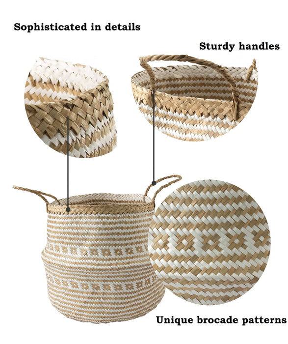 Belly Basket with Handles | Woven Baskets for Laundry Storage & Home Supplies (Small)