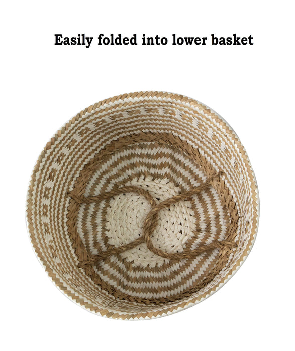 Belly Basket with Handles | Woven Baskets for Laundry Storage & Home Supplies (Small)