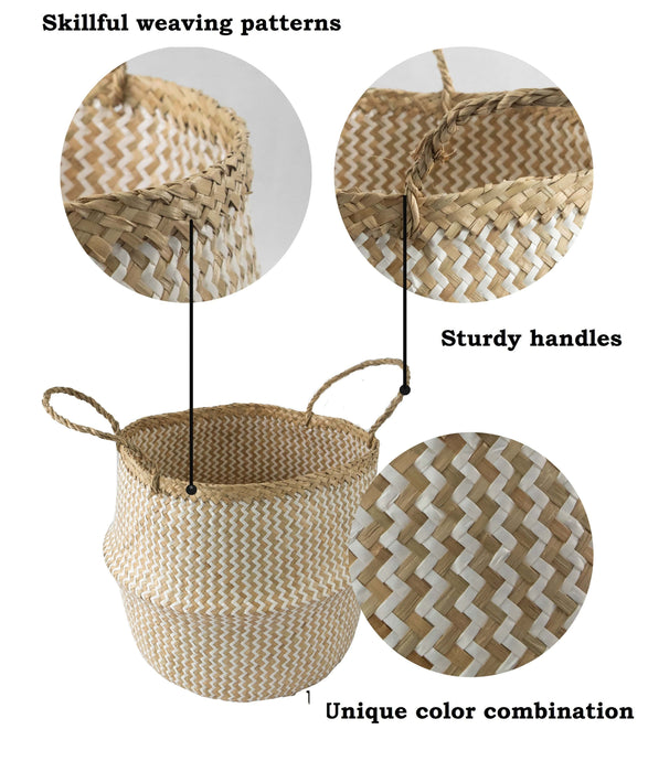 Belly Basket with Handles | Woven Baskets for Laundry Storage & Home Supplies (Small)