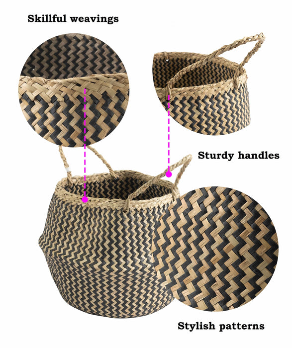 Belly Basket with Handles | Woven Baskets for Laundry Storage & Home Supplies (Small)