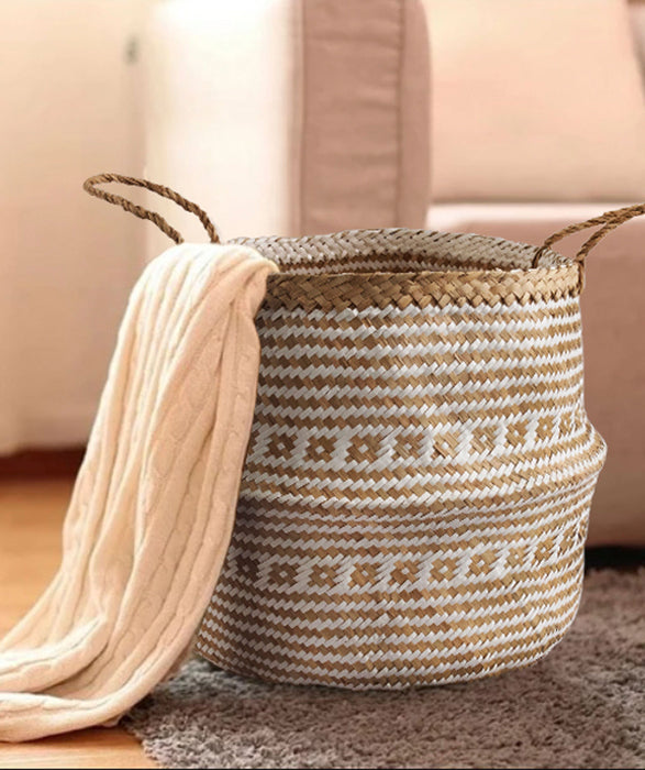 Belly Basket with Handles | Woven Baskets for Laundry Storage & Home Supplies (Small)