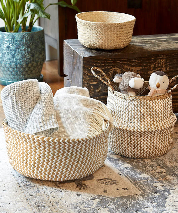 Belly Basket with Handles | Woven Baskets for Laundry Storage & Home Supplies (Small)