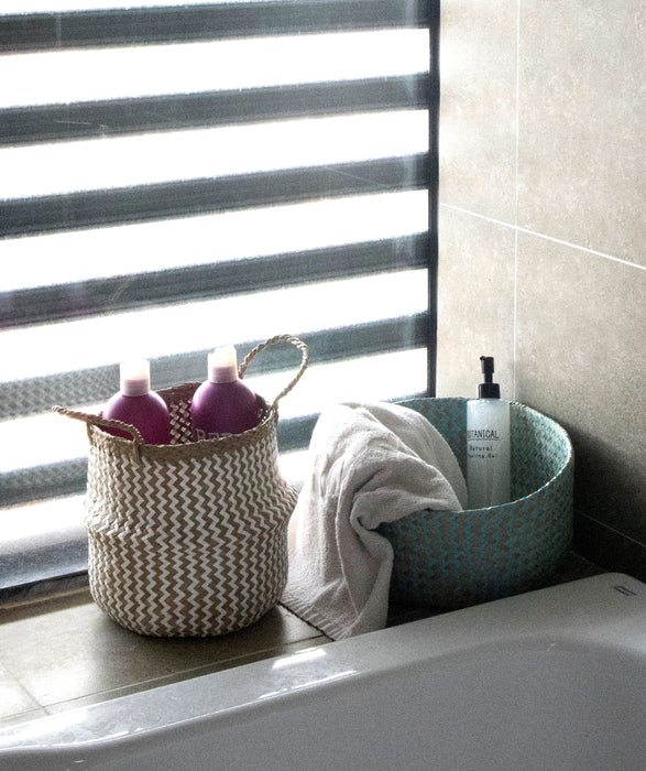 Belly Basket with Handles | Woven Baskets for Laundry Storage & Home Supplies (Small)