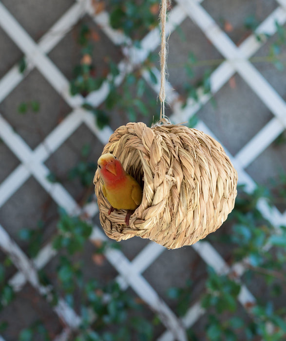Oval Woven Bird Nest Cage | Natural Grass Hideaway Bird Hut, Safe For All Birds