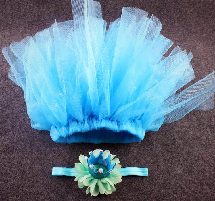 6-12M Baby Tutu Skirt With Soft Princess Crown Headband - 2Pcs Set