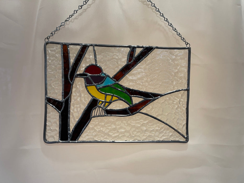 Finch in the Trees Leadlight Hanger for Window Handmade Stained Glass