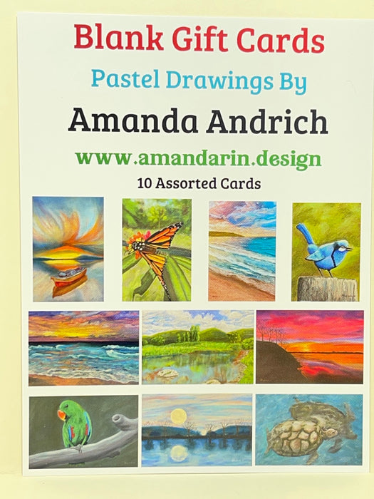 10 Pack of Assorted Gift Card with Pastel Drawing. Blank Card.