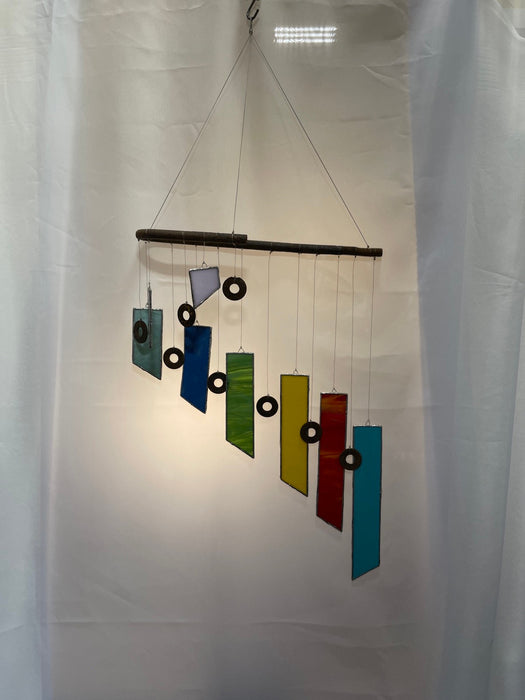 Rainbow Wind Chime Made From Upcycle Steel & Stained Glass