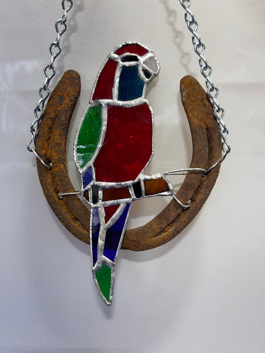 Rosella Horse Shoe Leadlight, Recycled Rusted, Unique