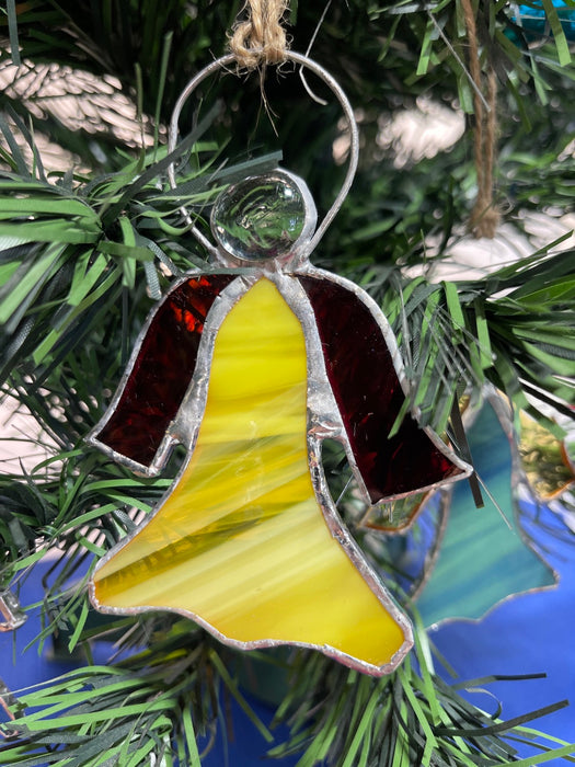 Yellow & Red Hanging Leadlight Angel Ornament