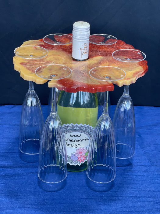 6 Glass Wine Carrier Caddy Handmade Resin and Glass Eclectic Colourful