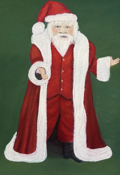Christmas Postcard. Pastel Drawing of Santa Clause.