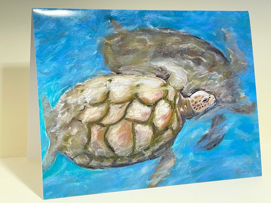 Gift Card with Pastel Drawing of Turtles. Blank Card.