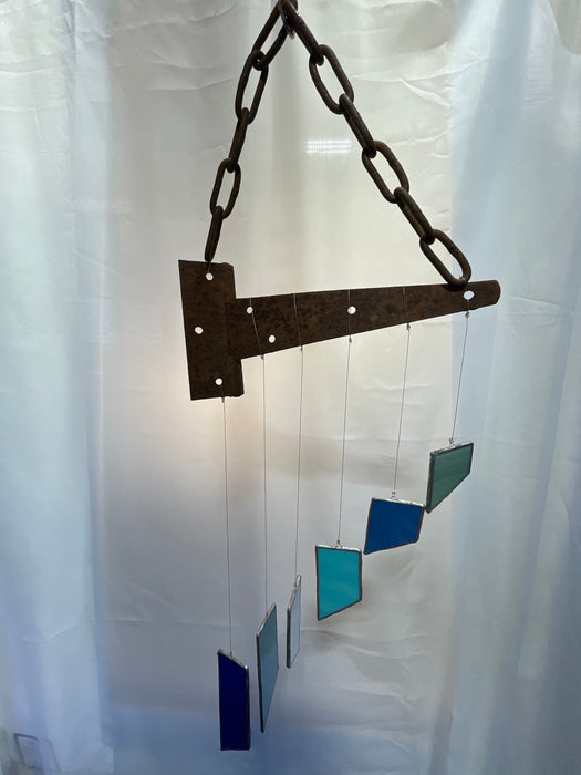 Wind Chime Made From Upcycle Steel Hinge & Stained Glass