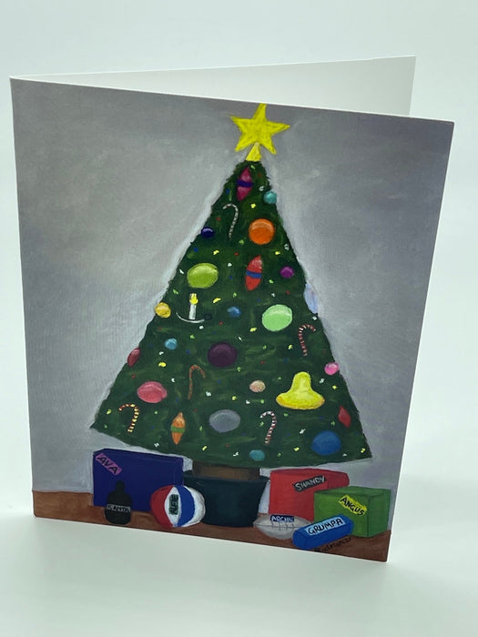 Christmas Card with Pastel Drawing of Christmas Tree. Blank Card.